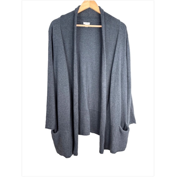 J Jill Cardigan L Cashmere Blend Pockets Charcoal Open Front Minimalist Classic - Picture 10 of 10